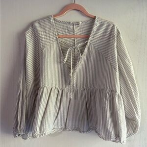 Millibon Gray and White Striped Peasant Blouse